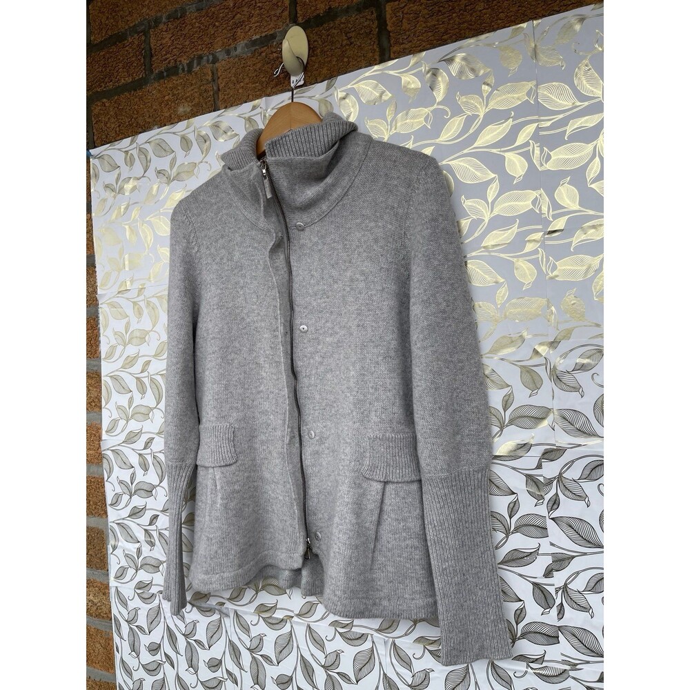 Brunello Cucinelli 100% Cashmere Gray Full Zip Peplum Cardigan Jacket large USA - Picture 5 of 12